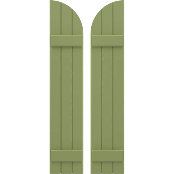 Ekena Millwork Americraft 3-Board (2 Batten) Wood Joined Board-n-Batten Shutters w/ Arch Top, ARW101BQ311X77MGH, PR ARW101BQ311X77MGH - main